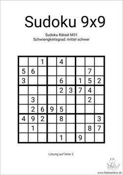 9x9 Sudoku Rätsel symmetrisch kostenlos