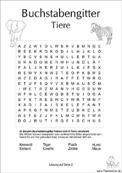 Buchstabengitter Rätsel mit Tieren
