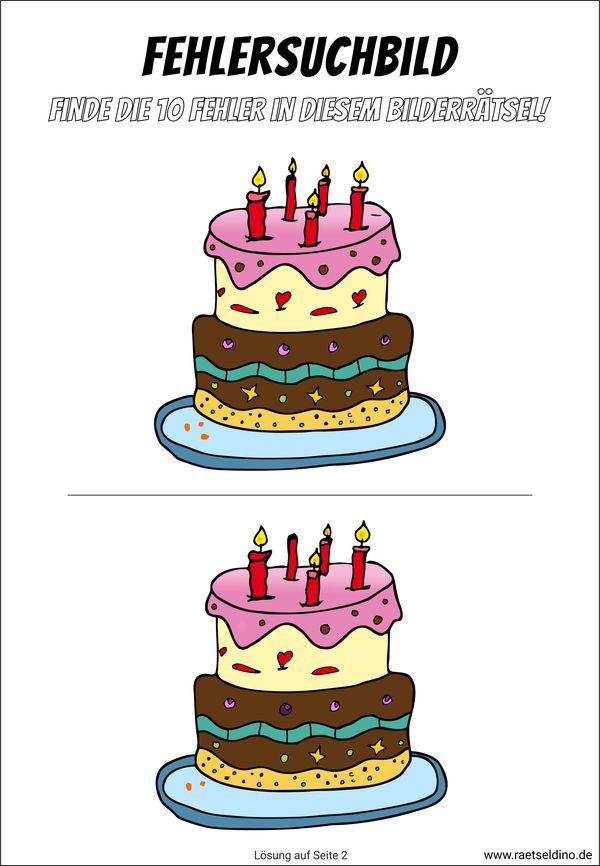 Fehlersuchbild Kuchen mit 10 Fehlern