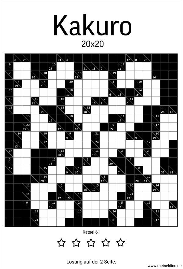 20x20 Kakuro mit Lösung