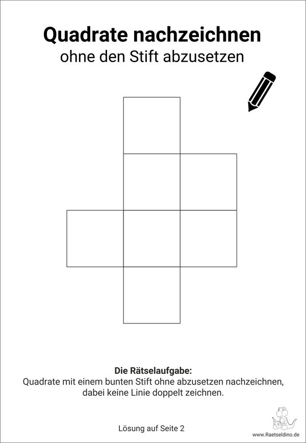 Rätsel Quadrate mit einem Strich ohne abzusetzen nachzeichnen