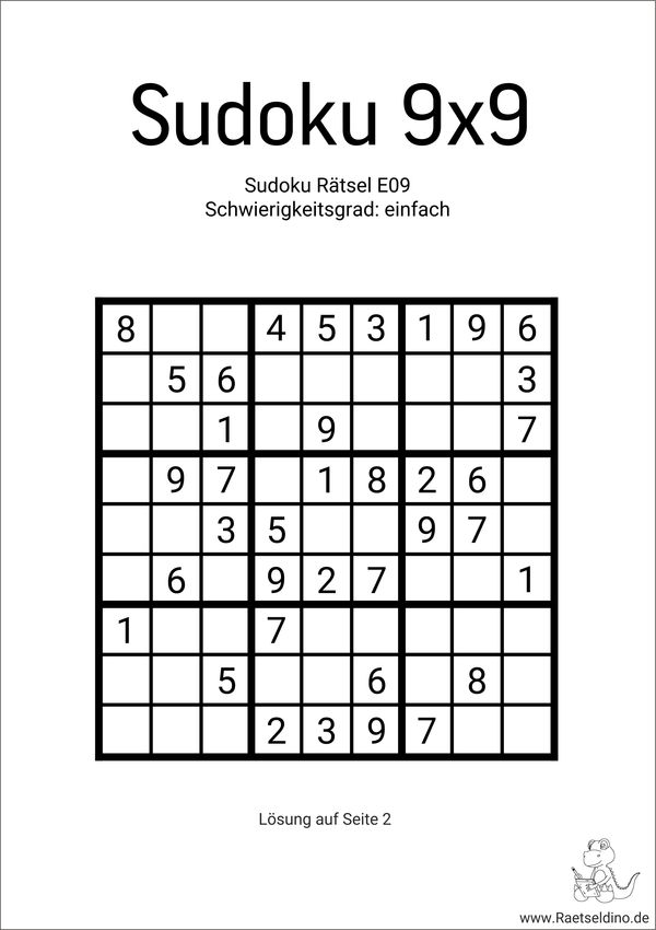 Sudoku 9x9 leicht zum Ausdrucken