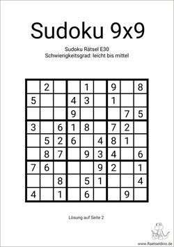 Sudoku 9x9 mit Lösung gratis PDF ausdrucken