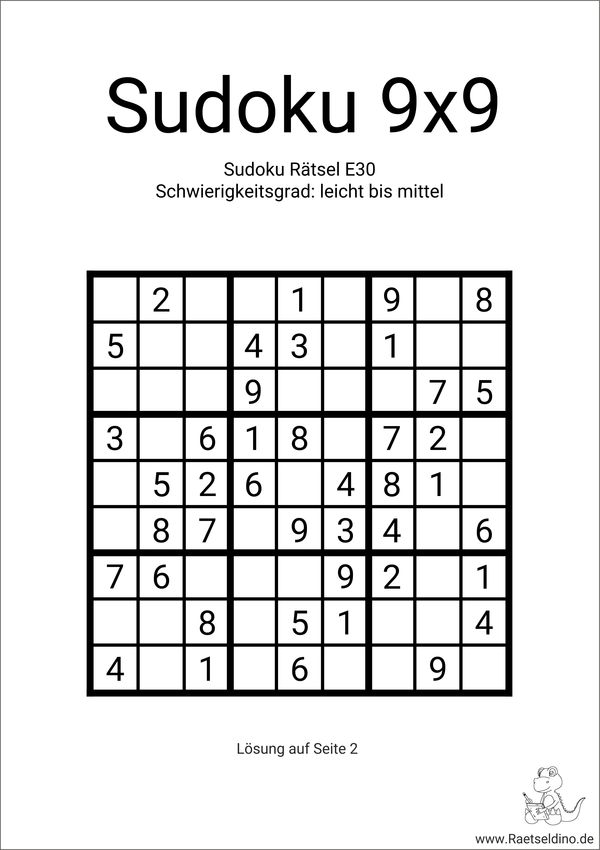 Sudoku 9x9 mit Lösung zum kostenlosen Ausdrucken