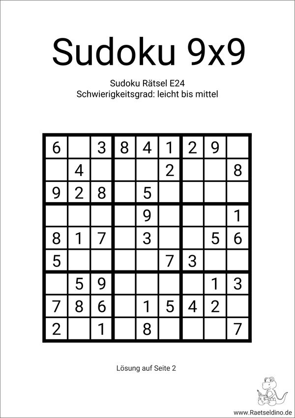 Sudoku einfaches Rätsel mit Lösung ausdrucken