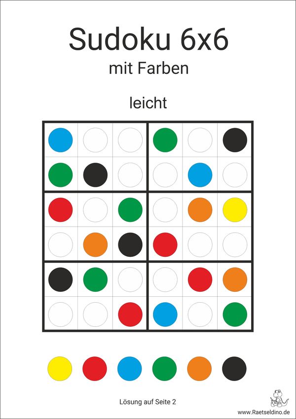 Kinder Sudoku 6x6 mit Farben