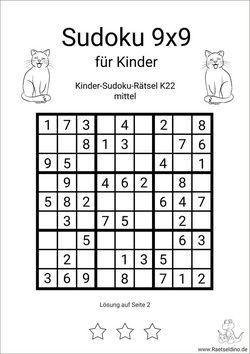 Kinder Sudoku 9x9 mit Lösung