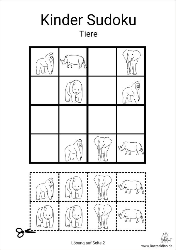 Kinder Sudoku mit Bilder von Tieren