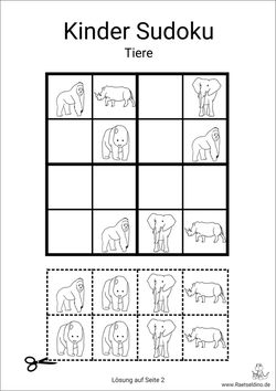 Kinder Sudoku mit Tieren
