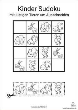 Kinder-Sudoku Rätsel mit Tier Bildern