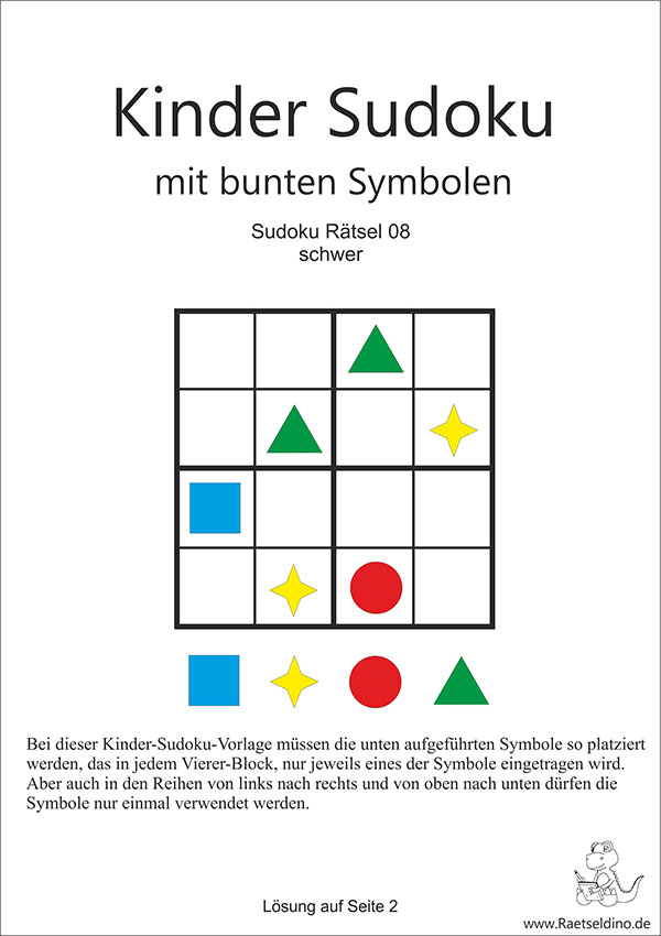 Kinder Sudoku Vorlage mit Symbolen - schwer