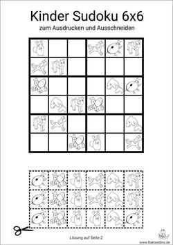 Kindersudoku 6x6 mit Bildern ausdrucken