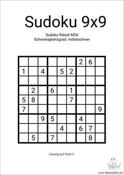 Sudoku 9x9 mittelschwer gratis