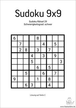 Sudoku 9x9 ausdrucken sehr schwer