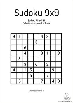 Sudoku 9x9 höllisch schwer für Profis