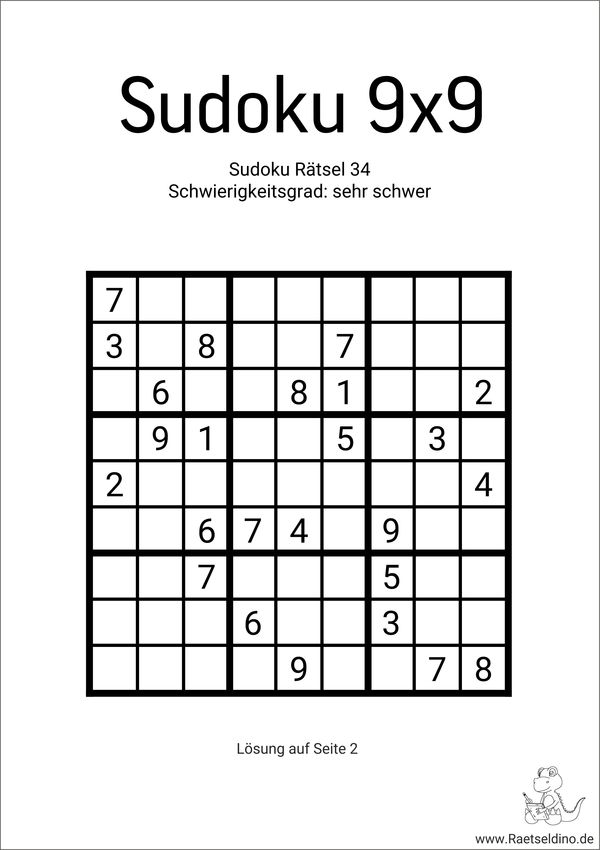 Sudoku 9x9 sehr schwer mit Lösung