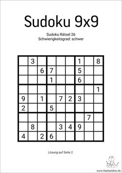 Sudoku 9x9 zum Ausdrucken schwer