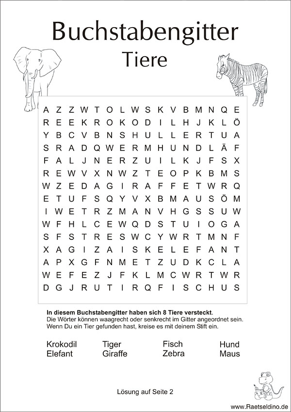 Buchstabengitter mit Tiere