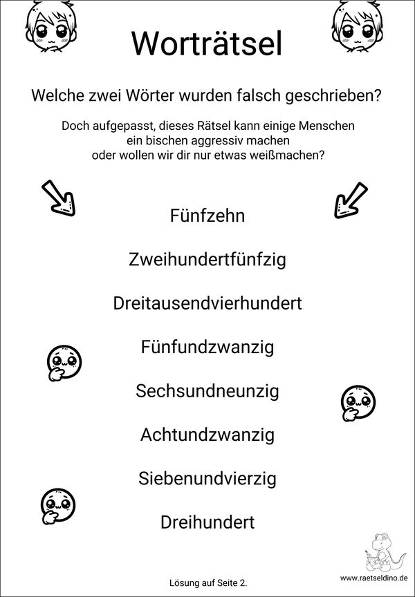 Worträtsel für Erwachsene. Welche Wörter wurden falsch geschrieben