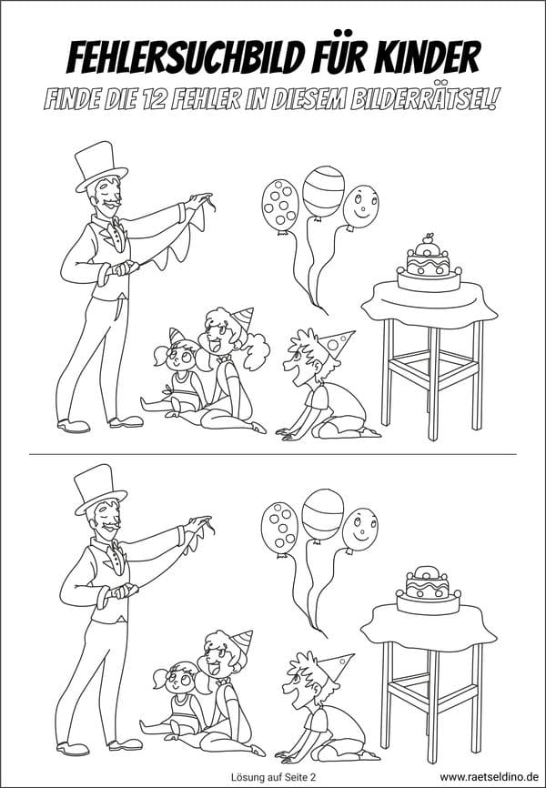 Fehlersuchbild mit 12 Fehlern – Kinderrätsel