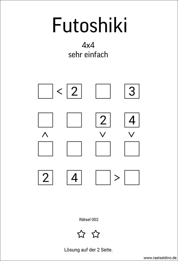 4x4 Futoshiki sehr leicht