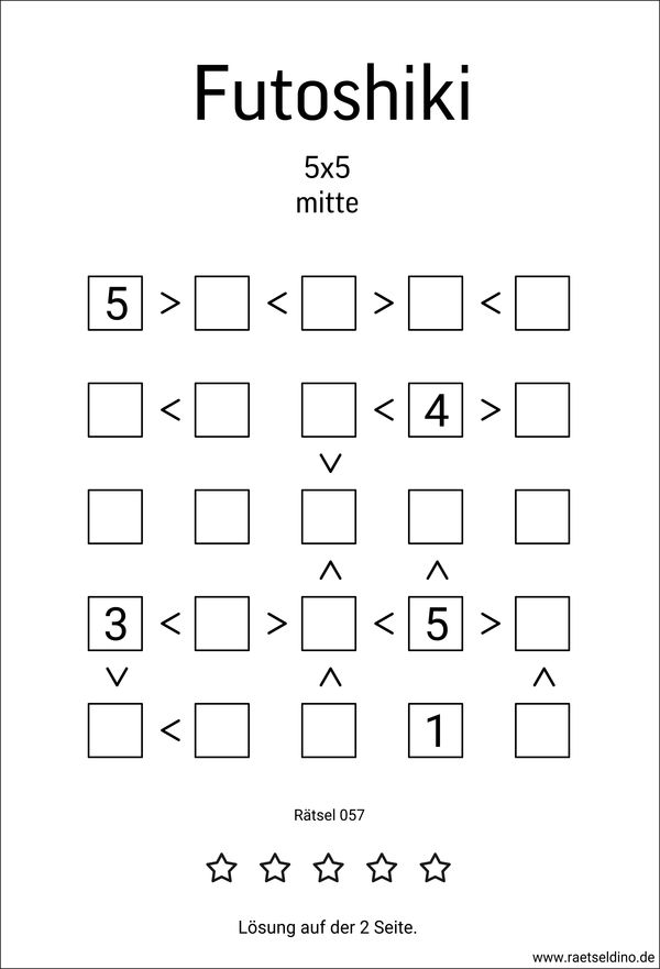 5x5 Futoshiki kostenlos