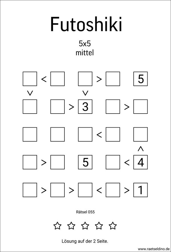 5x5 Futoshiki mittel