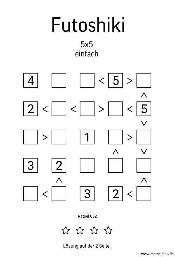5x5 Futoshiki Rätsel leicht