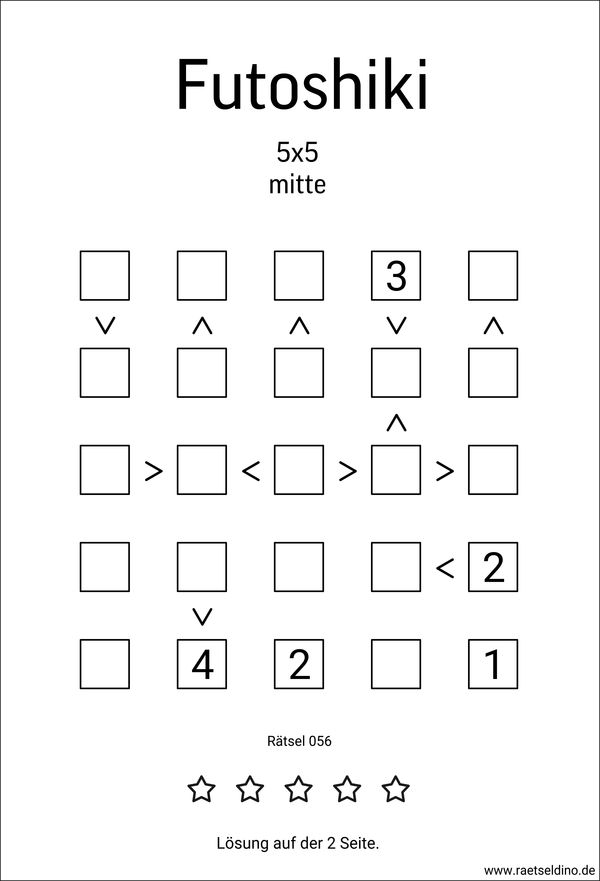 5x5 Futoshiki zum Ausdrucken
