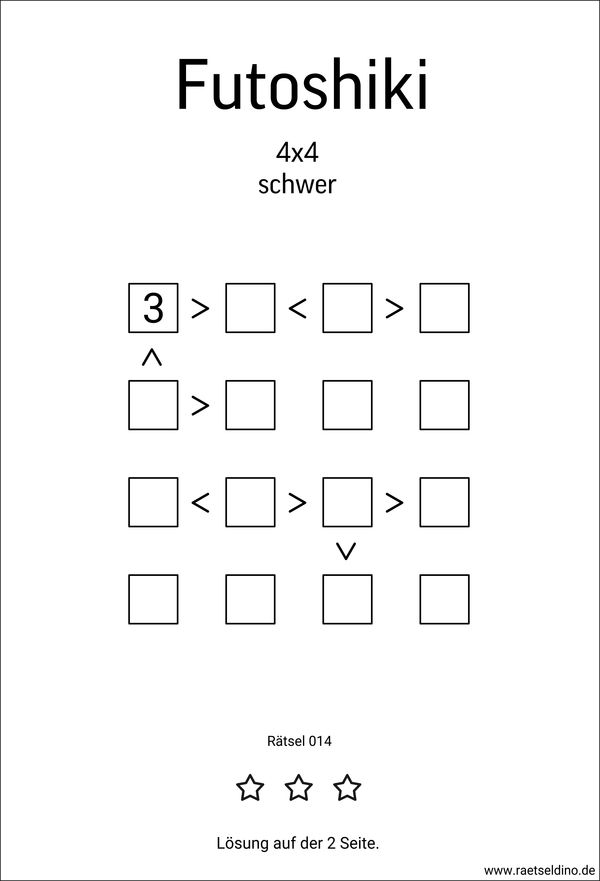 Futoshiki PDF Rätsel zum gratis Download
