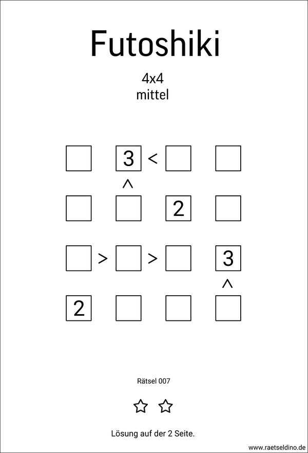 Futoshiki Rätsel ausdrucken