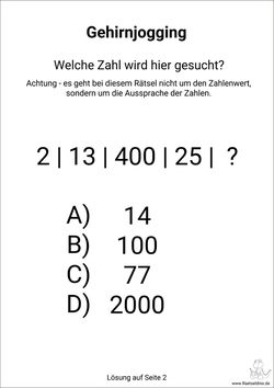 Gehirnjogging Zahlenrätsel gratis ausdrucken