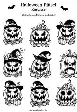 Halloween Rätsel Kürbisse wer ist gleich