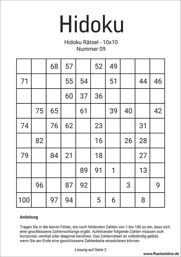 Hidoku 10x10