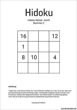 Hidoku leicht - 4x4 Rätsel