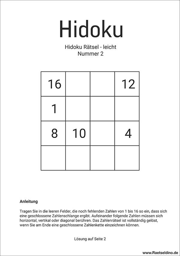 Hidoku 4x4 leicht für Anfänger