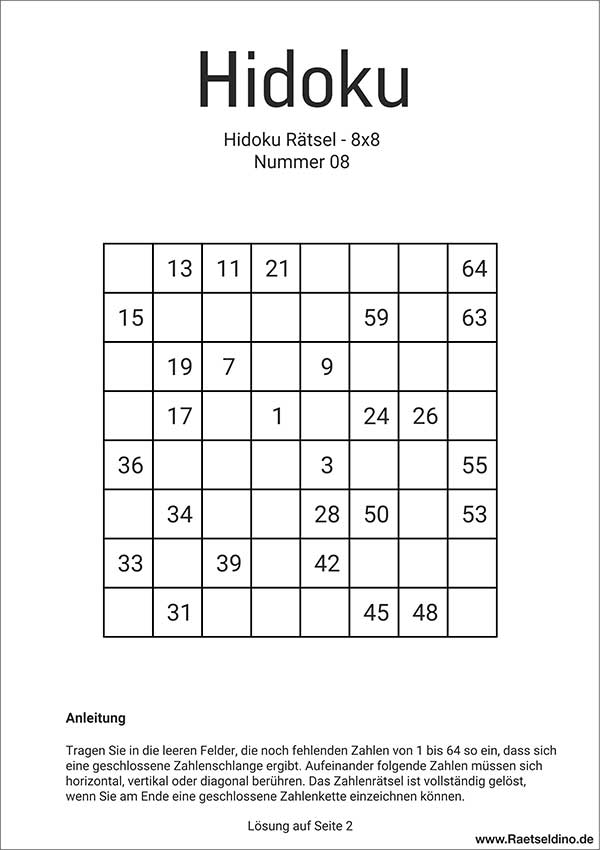 Hidoku 8x8 Rätsel