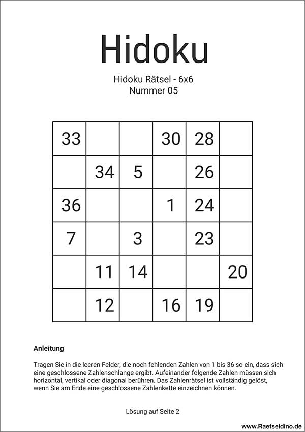 Hidoku Rätsel Vorlage