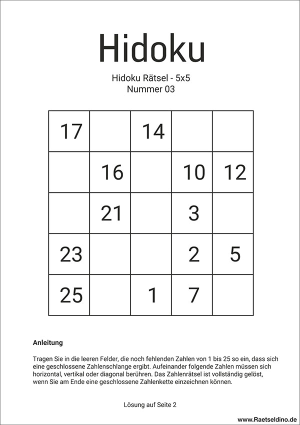 Hidoku Rätsel 5x5