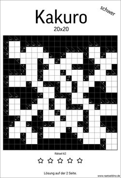 20x20 Kakuro Rätsel schwer