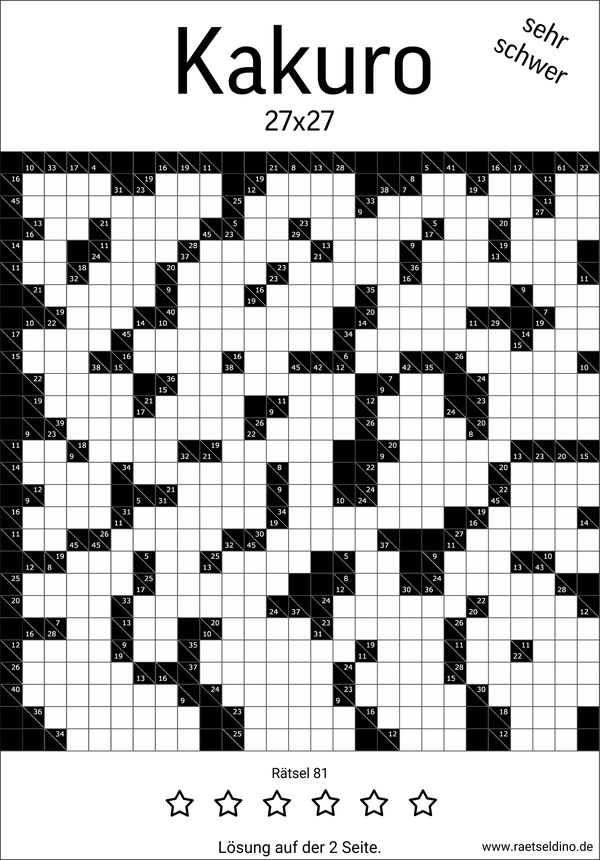 Kakuro Rätsel sehr gross und schwer