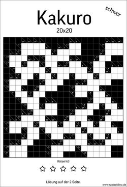 schweres Kakuro Rätsel mit Lösung kostenlos