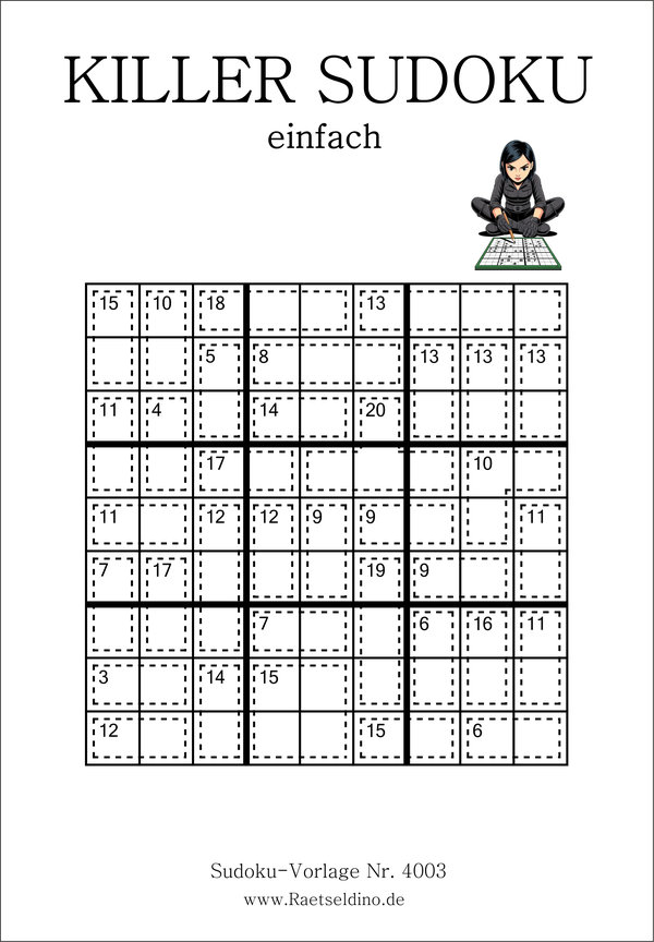 Killer Sudoku in der Stufe einfach zum Ausdrucken