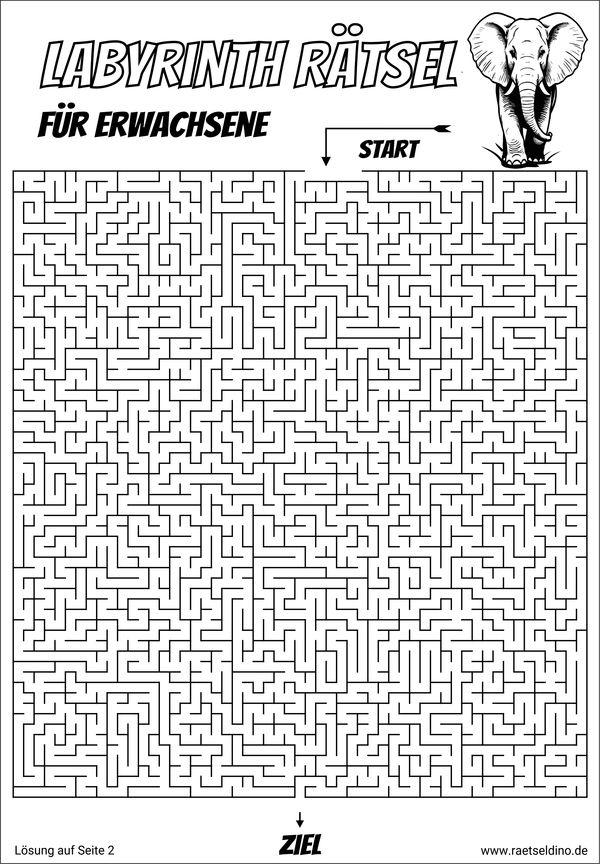 Labyrinth Rätsel Erwachsene sehr schwer mit dem Elefant