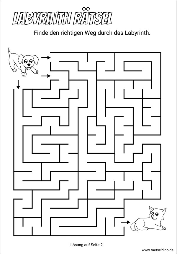 Labyrinth Rätsel als PDF für Kinder mit mehrern Ausgängen