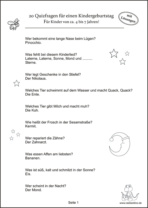 quizfragen für kinder ab 4  kindergeburtstag