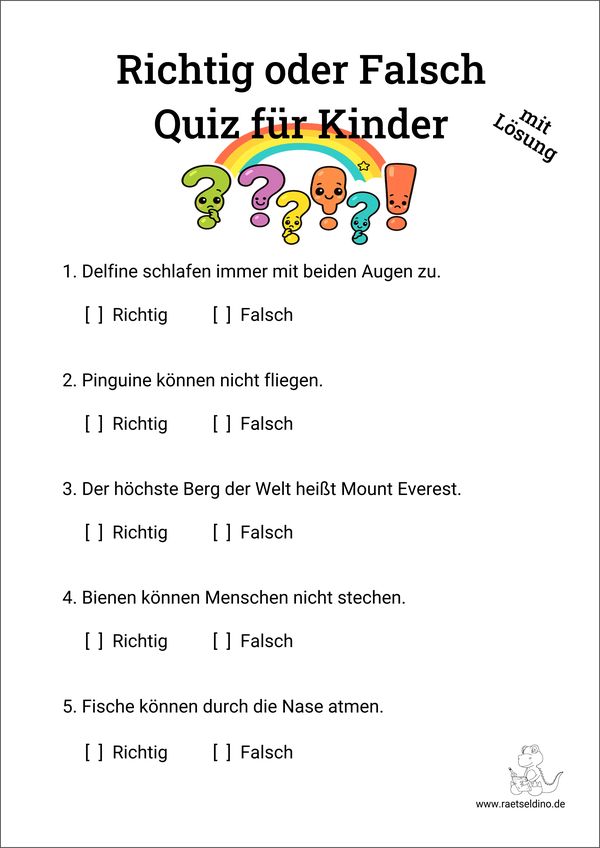 Richtig oder Falsch Quiz für Kinder