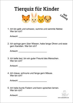 Tierquiz für Kinder kostenlos mit Lösung