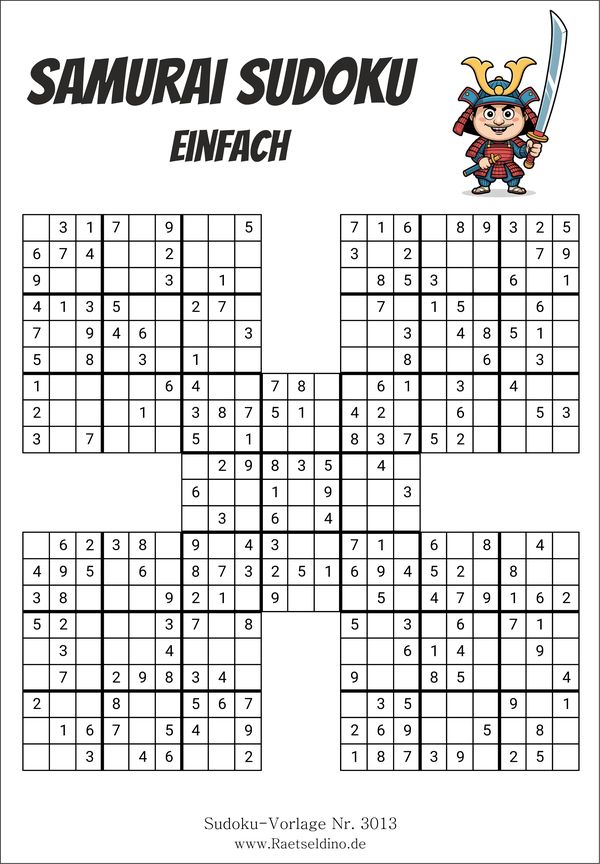 Samurai Sudoku einfach zum Ausdrucken