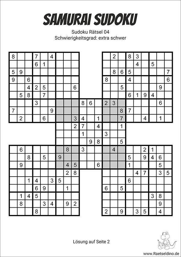 Samurai Sudoku extra schwer - teuflisch